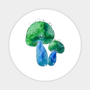 Blue and Green Primitive Mushrooms Magnet